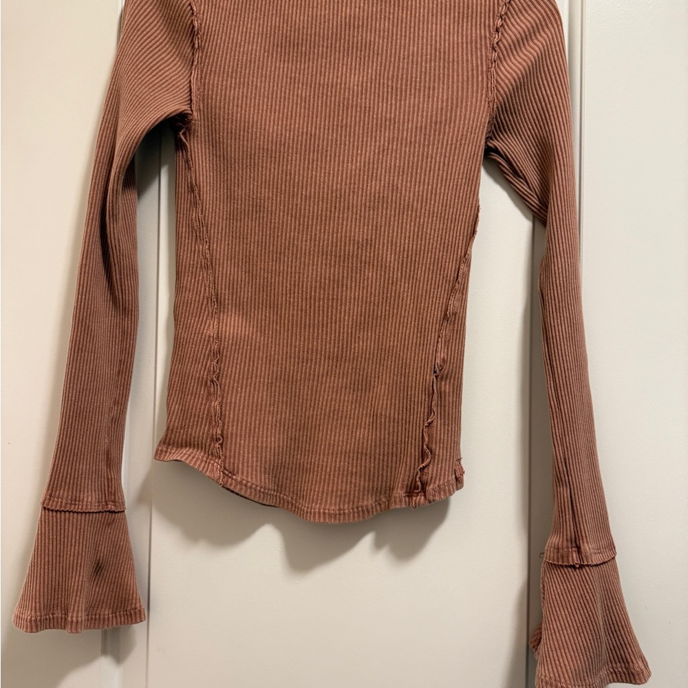 We The Free Orange Bell Sleeve Ribbed Blouse